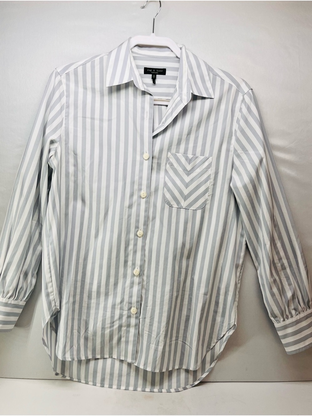 rag & bone White and Light Gray Vertical Stripe Button-Down Shirt